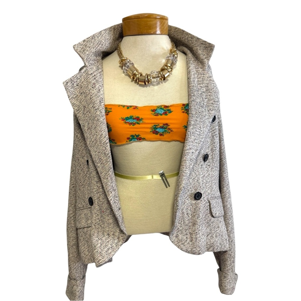 Vintage 90s Casual Corner Size 12 Double Breasted Silk Blazer jacket Herringbone